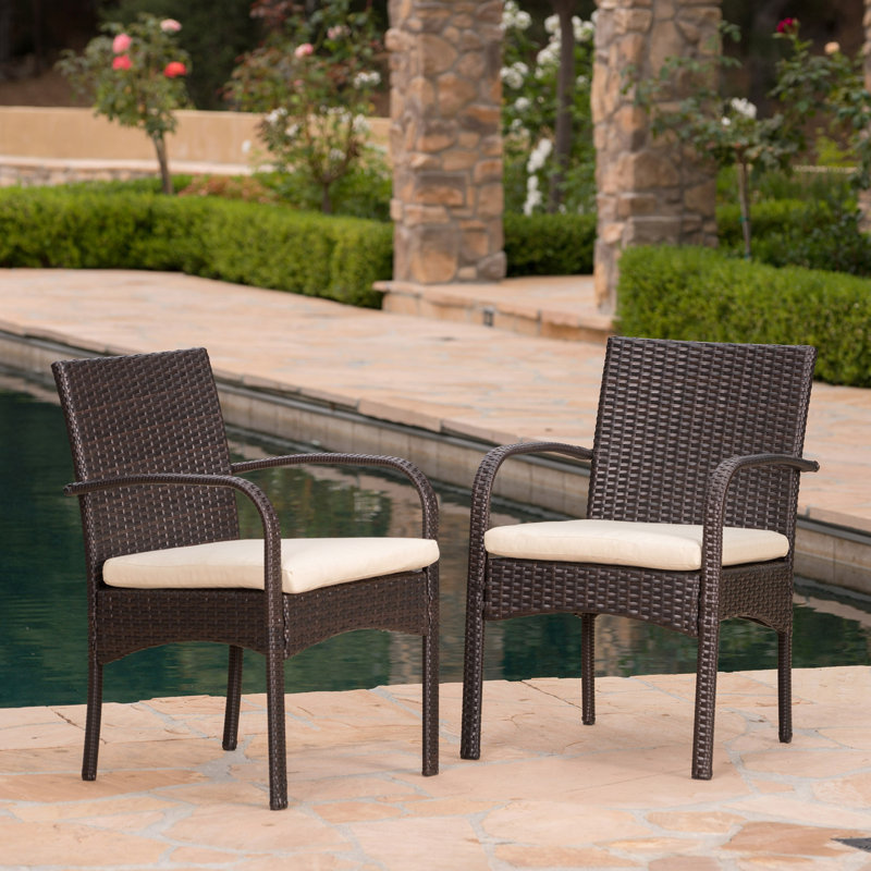 Chaise de salle à manger en osier durable avec assise en textilène confortable et conception courbée élégante pour une utilisation extérieure