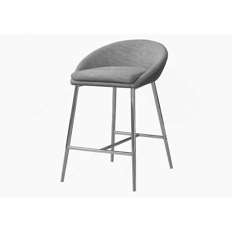 Tabouret de bar, ensemble de 2, hauteur comptoir, cuisine, métal chromé, tissu gris, contemporain, moderne