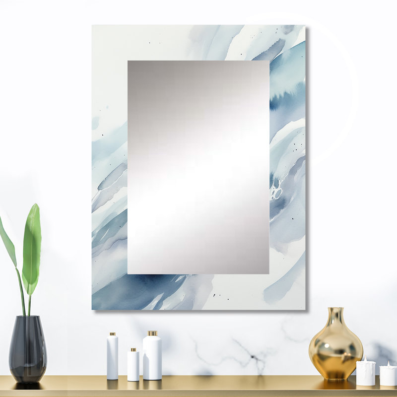 Blue Whirlwind II - miroir de formes abstraites, miroir mural bleu unique, impression d'art en métal, 32 po x 24 po
