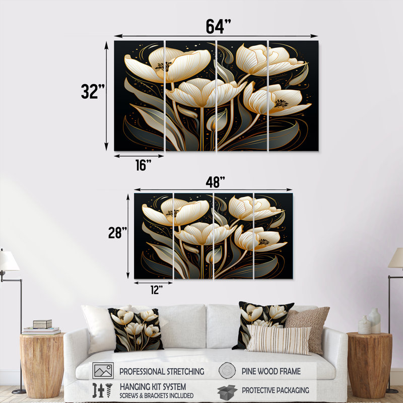 Gosnold - Tulipes, art mural 4 pièces, H 28 po x l 48 po
