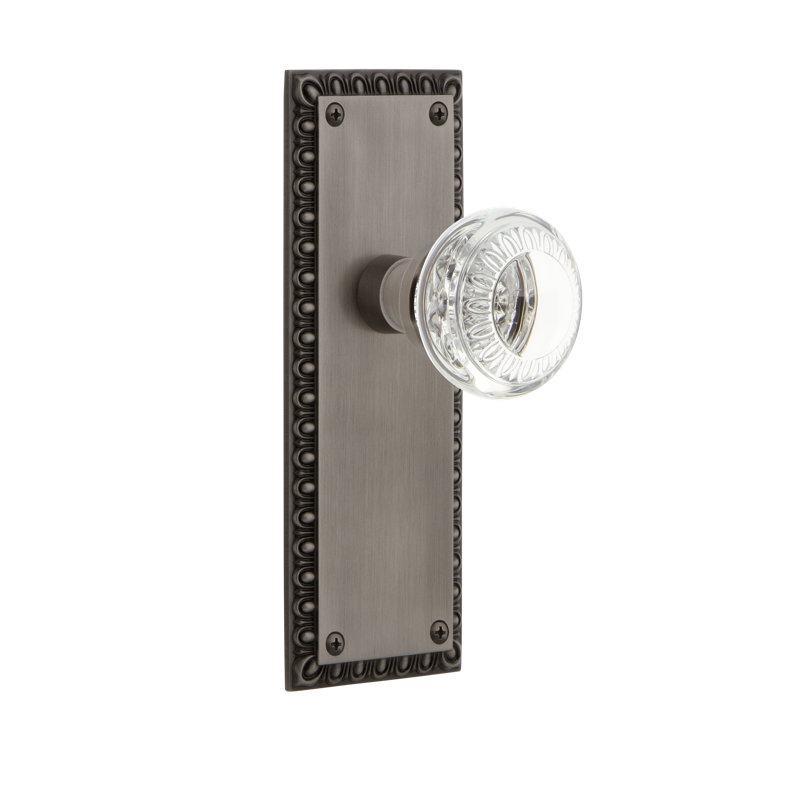 Nostalgic Warehouse Neoclassical Plate Passage (Hall & Closet) with Crystal Neoclassical Knob, Antique Pewter, 2.75"