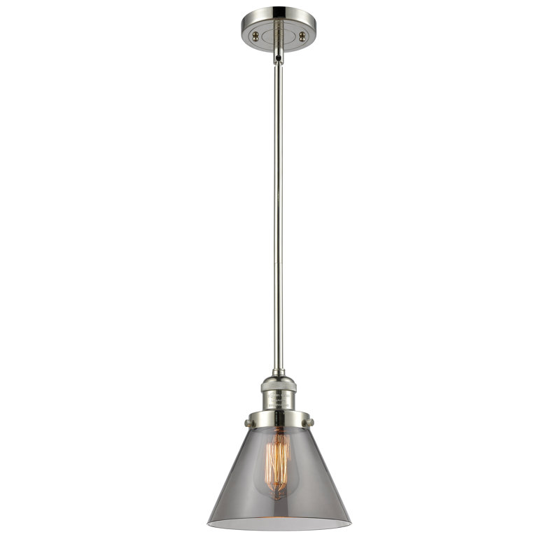 Milardo 1 - Light Single Pendant, 10" H x 8" W x 8" D, Smoked, Polished Nickel
