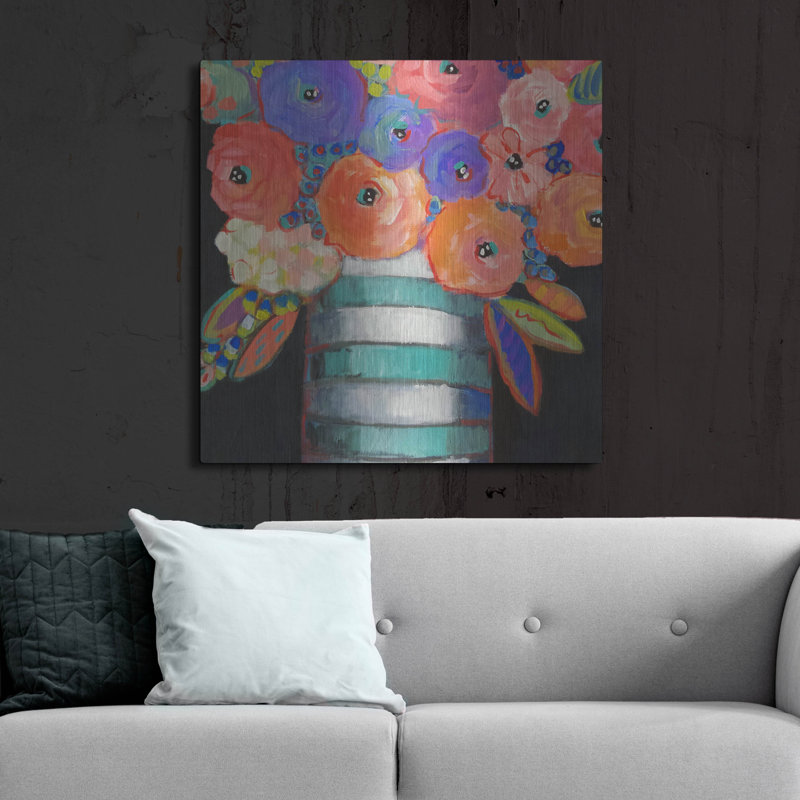 «Orange, mauve et rayures» par Holly Wojhan, H 36 po x l 36 po