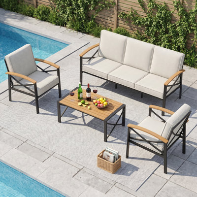Ensemble de patio extérieur pour 5 personnes, ensemble de conversation extérieur avec coussins résistants aux intempéries, ensemble de mobilier de patio robuste en métal pour la cour arrière, la piscine