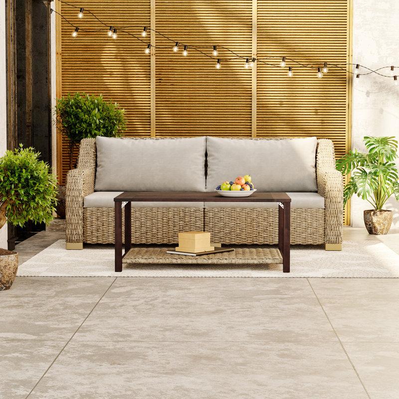 Ensemble de canapé d'extérieur en rotin de patio avec table à thé et coussins résistant à la corrosion et à la moisissure