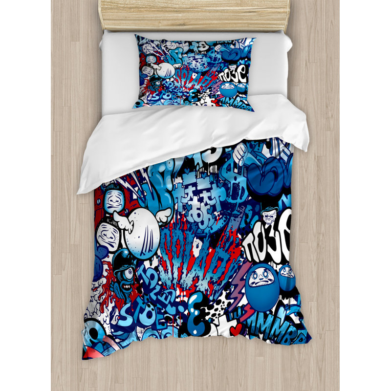 Marquand Blue/White Microfibre 350 TC Modern & Contemporary Duvet Cover Set, Single Duvet Cover + 1 Standard Pillowcase