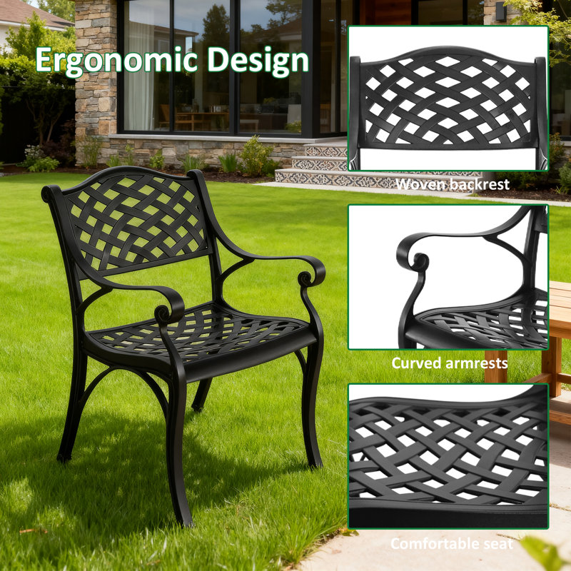 Chaises de salle à manger d'extérieur, ensemble de chaises de patio en aluminium coulé de 2, 2 chaises de conversation en métal noir