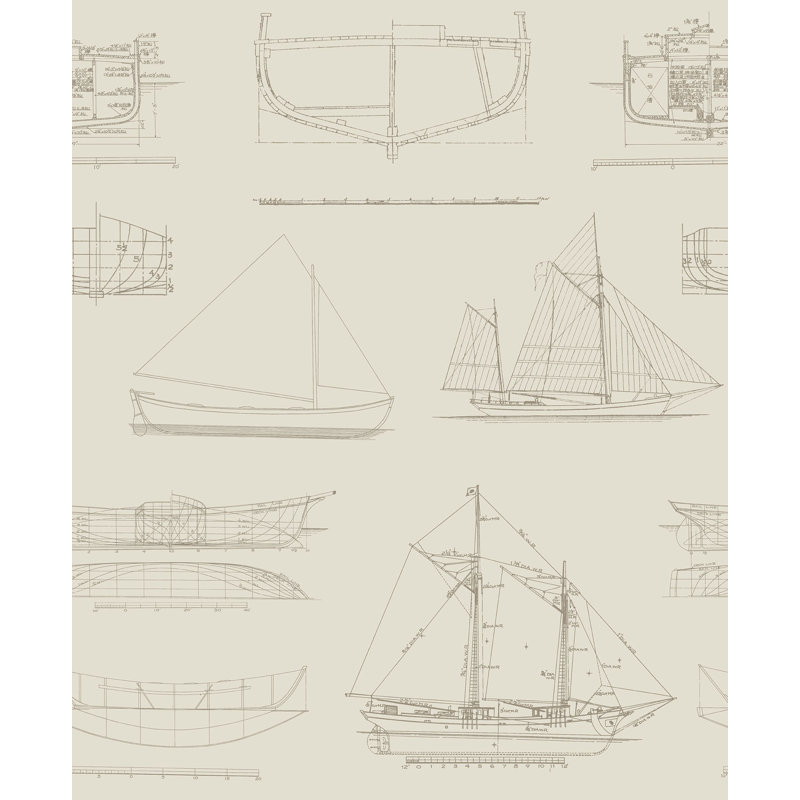 Yacht Club 33' L x 20.5" W  Wallpaper Roll, Tan