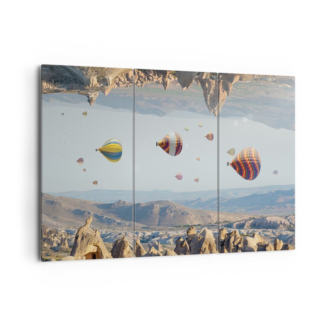 3-tlg. Leinwandbilder-Set Surrealism Flight Balloons