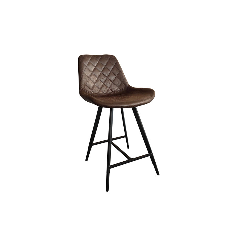 Upholstered Counter Stool with Metal Frame, Dark Brown