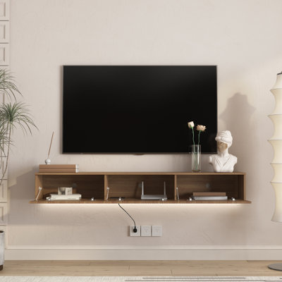 Floating TV Stand Wall Mounted With 16 Color Leds,65" Modern TV Stand, Floating TV Cabinet Entertainment Center For 55 60 65 Inch TV