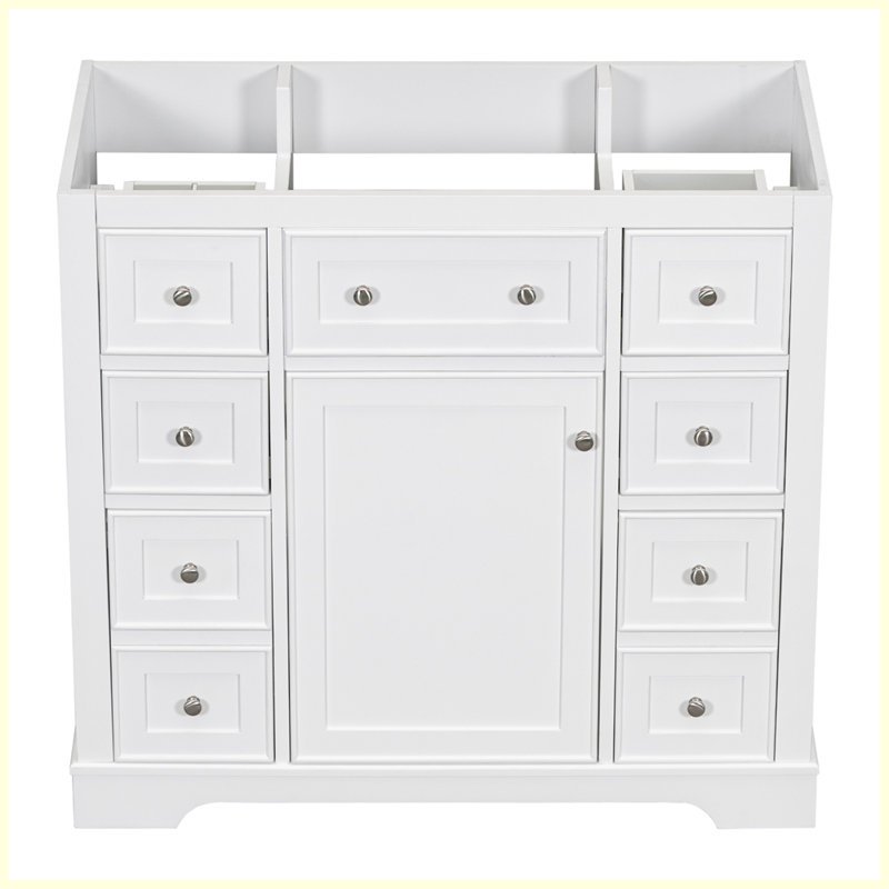 Meuble-lavabo moderne avec armoire et six tiroirs, Blanc / Blanc
