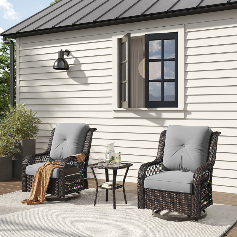 Ehler Wicker 2 - Person Patio Conversation Set with Cushions, Gray
