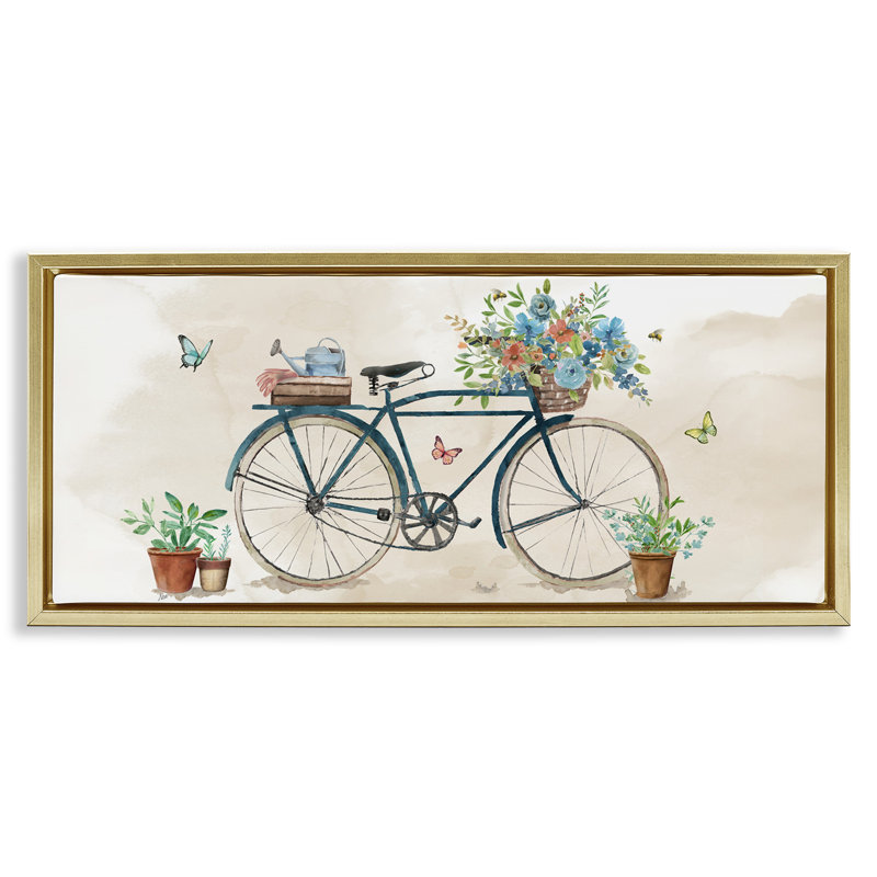 Cadre flottant pour bicyclettes et fleurs de jardin, design par Nan, H 11 po x l 25 po, Cadre flottant métallique doré