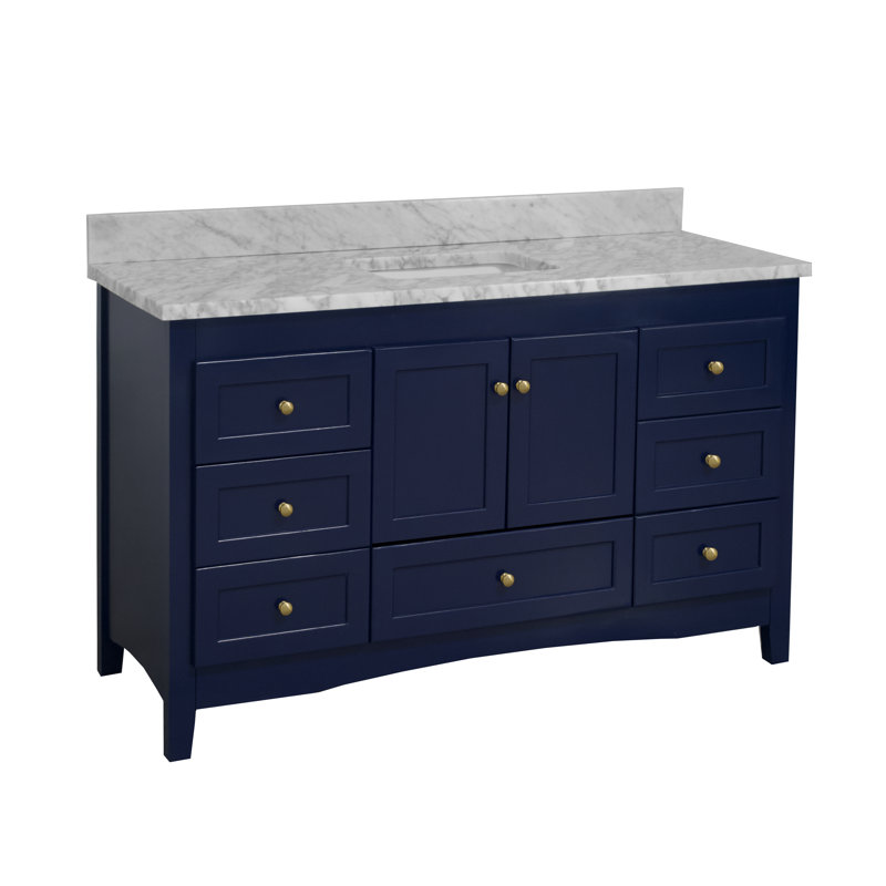Ensemble de meuble-lavabo simple 60 po Edber, Marbre de Carrare, Bleu royal