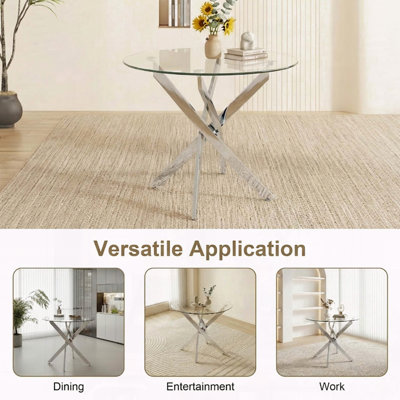 Table de salle à manger 35,5 po - Pieds argentés, verre trempé 8 mm