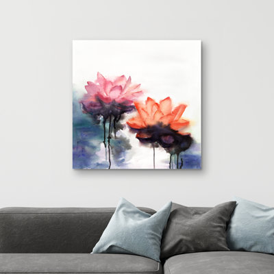 Watercolor lotus flowers - 32"x32" art on canvas