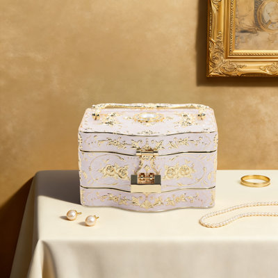 Vintage Jewelry Box with Lock and Key 3 Layers Decorative Trinket Storage Organizer Zinc Alloy Jewelry Case with Built-in Mirror for Rings Earrings Bracelets