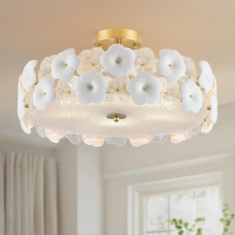 Lustre moderne semi-encastré en verre 20 po, 5 Lights, Clear/White