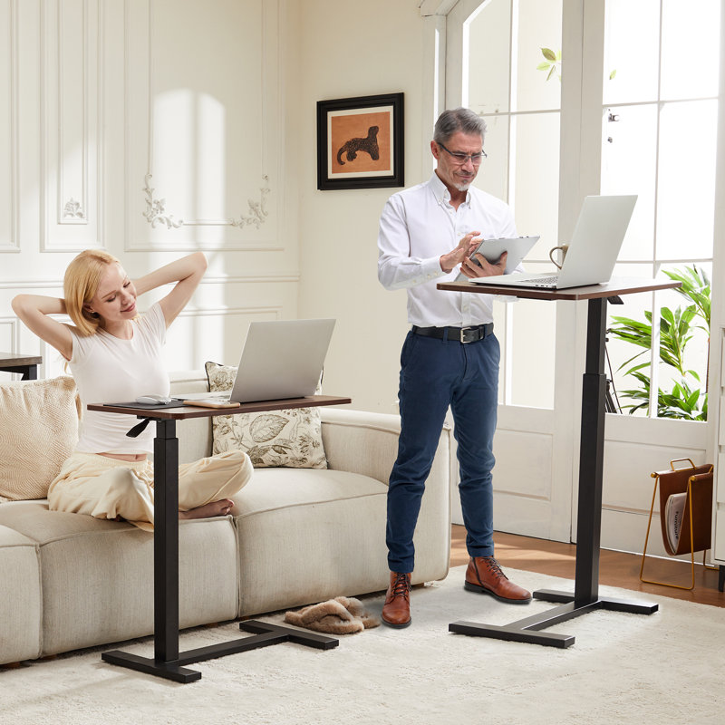 Multi-Function Adjustable and Movable Overbed Table with Hidden Casters, Brown/Black