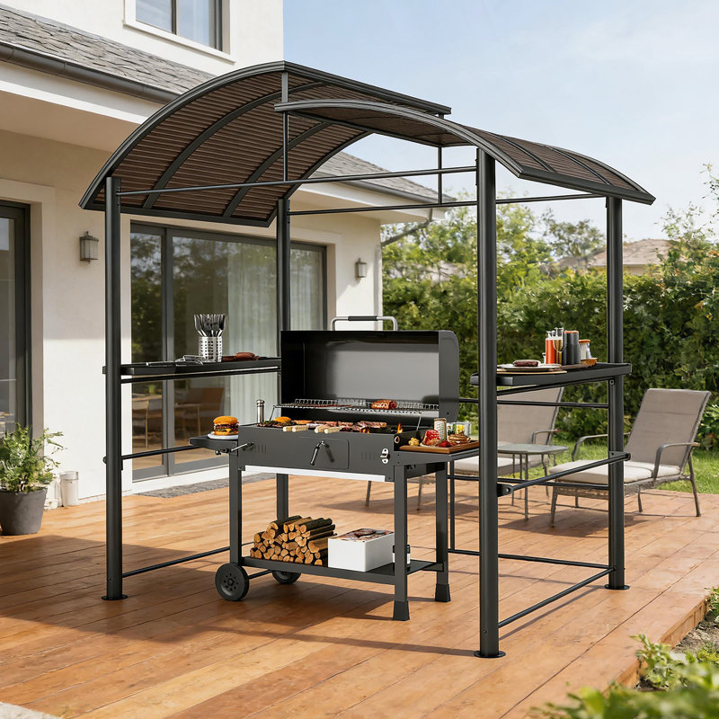 Auvent extérieur pour pergola avec protection UV, toit résistant à la pluie et tablettes latérales pour abri de cuisine pour barbecue