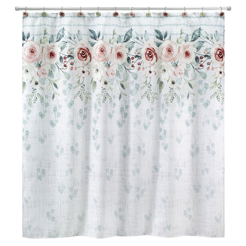 Floral Peony and Vine Polyester Shower Curtain Set