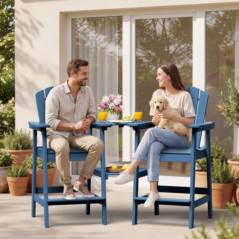 Ensemble de chaises Adirondack d'extérieur en PEHD avec plateau amovible Delman, Bleu