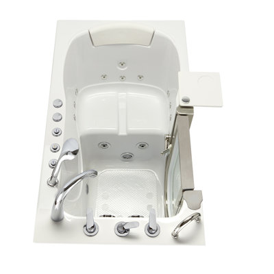 Ella Petite 28"x52" Acrylic Hydro Massage w/ Independent Foot Massage Walk-In Bathtub, 5 Piece Fast Fill Faucet, 2" Dual Drain