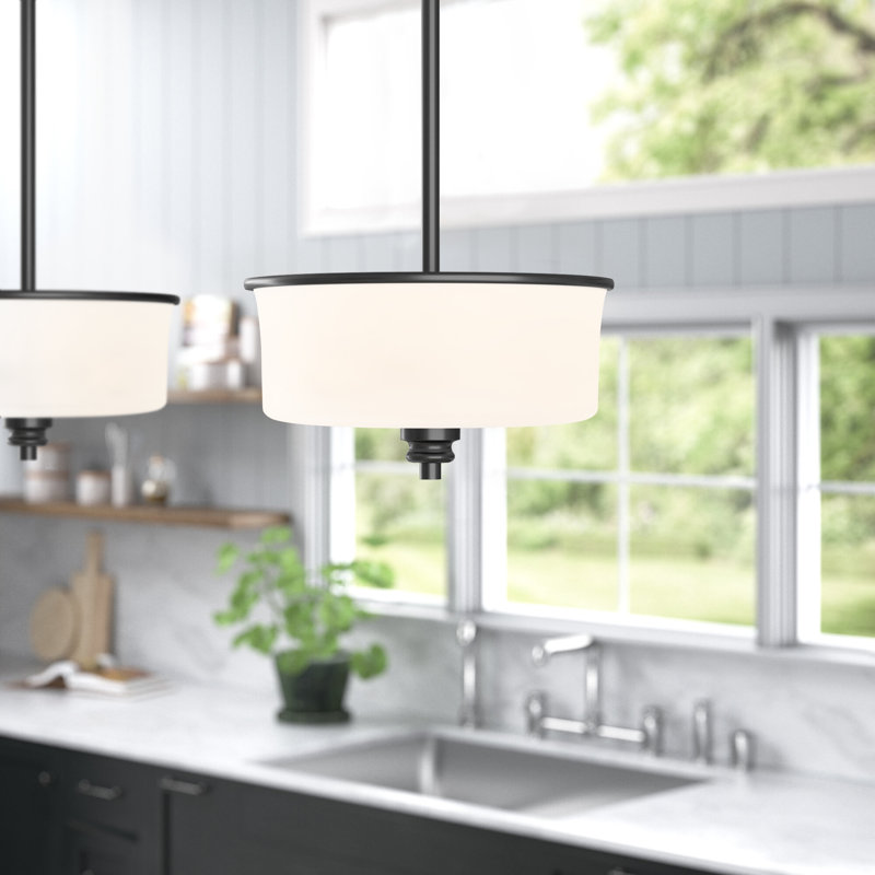 Willard 2 - Light Dimmable Drum Chandelier, White Frosted, Flat Black