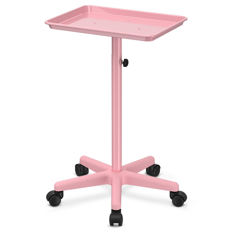 Utility Cart with Wheels Storage Cart with Tray Height Adjustable Salon Tray Cart, Pink