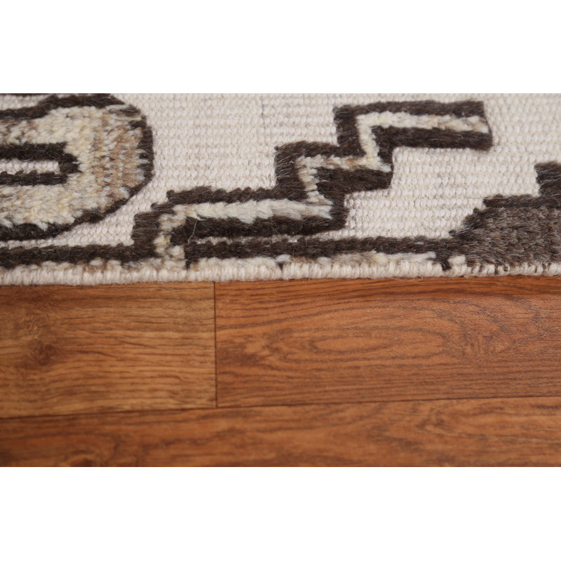Tapis beige / brun en laine noué à la main de conception unique 5 pi 2 po x 7 pi 11 po