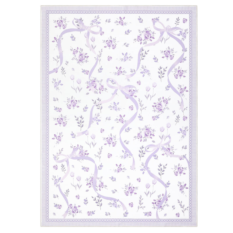 Washable Area Rug Bow Décor, Purple/White, Rectangle 9' x 12'