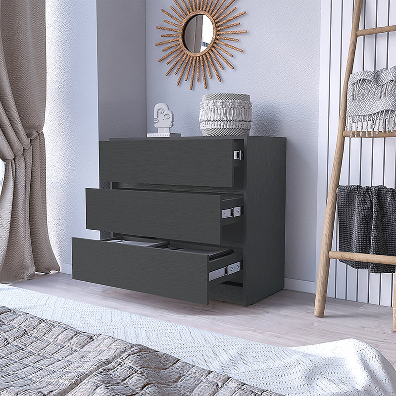Commode Maldus, trois tiroirs, Noir
