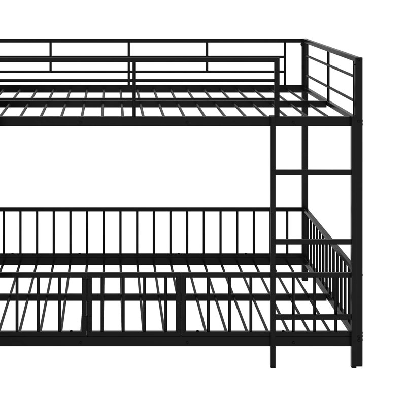 Metal Bunk Bed With Slide And Guardrails, Full Over Full, Black