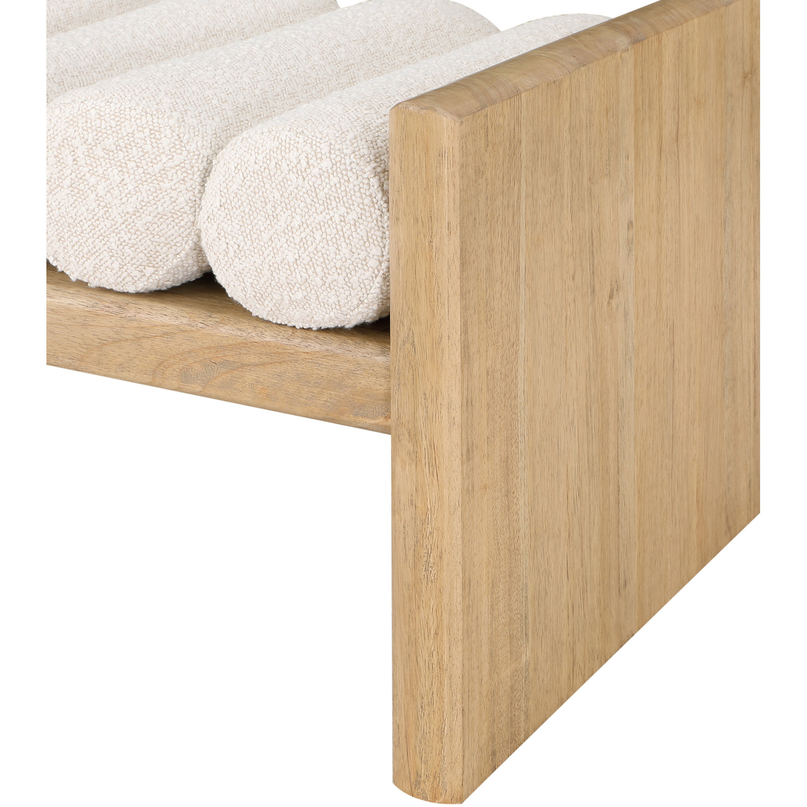 Waverly 52" Bedroom Bench, Cream Boucle Fabric / Natural Finish, 18" H x 52" W x 19" D