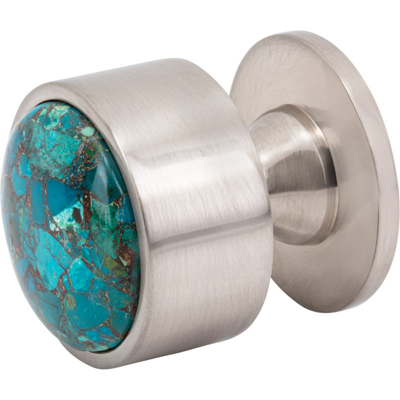 Firesky Diameter Knob, Brushed Satin Nickel, Mohave Turquoise, 1 3/8"
