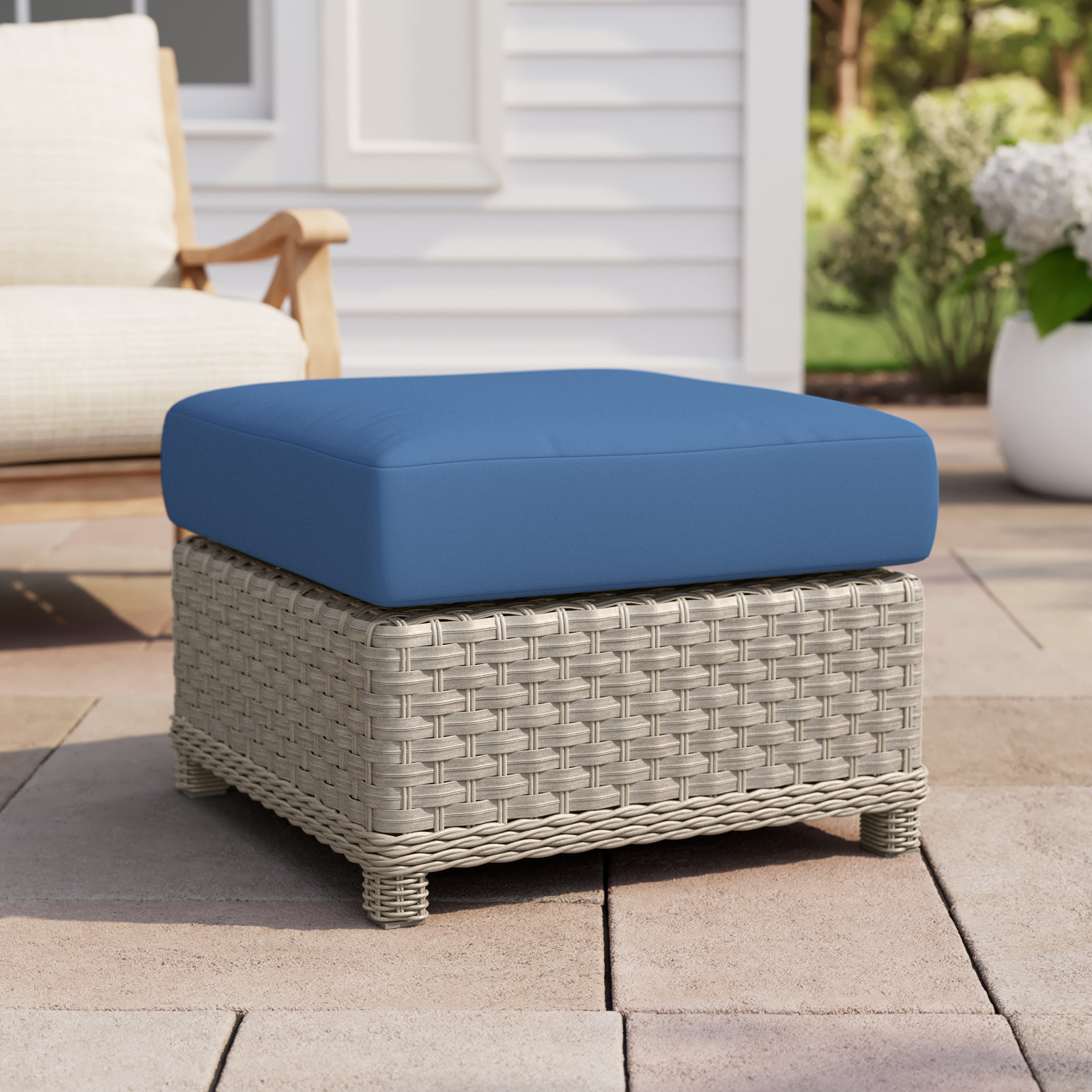 Sky Sunbrella® Patio Ottoman, Sparkle Nautical Outdura®