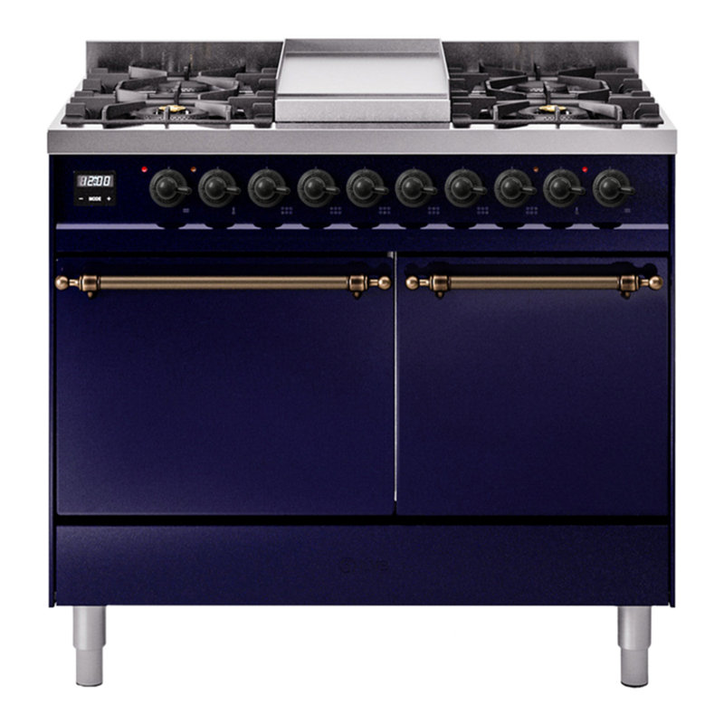 Cuisinière à double combustible de 40 po avec 6 brûleurs scellés et plaque chauffante ILVE Nostalgie II Series (porte pleine)