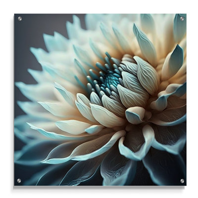 Dahlia fleurs bleu et blanc III - Dahlia acrylique, art mural