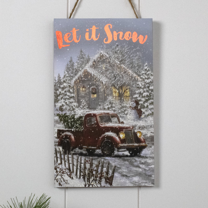 Let It Snow Wooden Sign with Rope Hanger