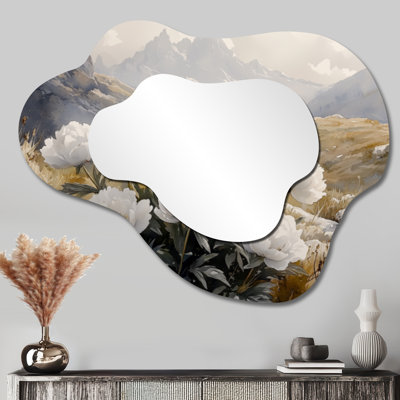 Peony In The Rocky Valley I - miroir mural décoratif de pivoines, miroir de coiffeuse traditionnel, imprimé sur métal
