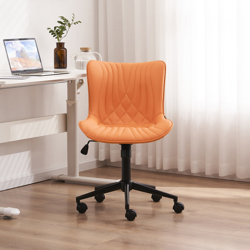 Brionni Upholstered Task Chair Swivel Executive Chair Faux Leather Home Office Chair with Wheels, Camel Seat/ Black Frame