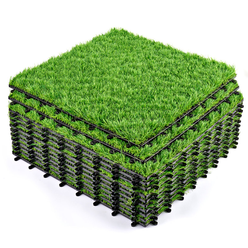 Sorbus 48Sq. Ft. Artificial Interlocking Grass Tiles 24"x24" For Balcony, Deck and Patio