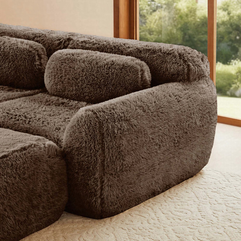 Boneless 2-Seater Modular Sofa With Plush Fabric And High-Density Sponge, Chocolate