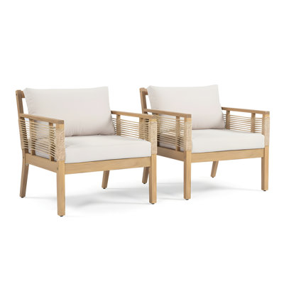 Patio Acacia Wood Club Chairs Set of 2 with Hand-Woven Twist Rope, Durable and Stylish for Outdoor Relaxation
