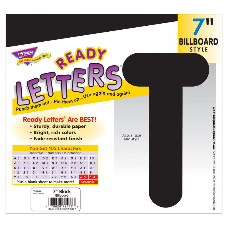 Lettres majuscules de 7 po Trend Blue, Noir