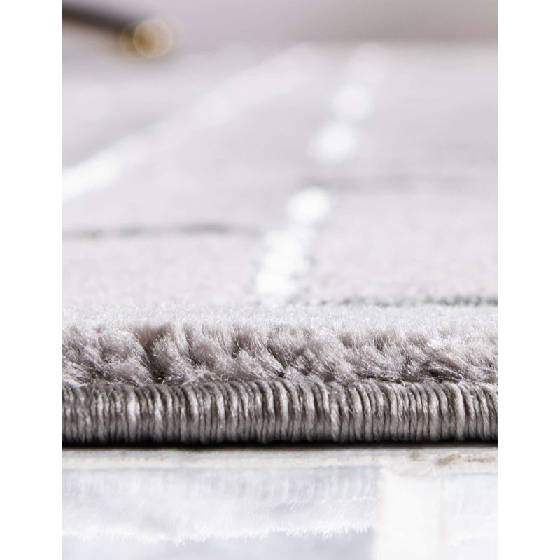 Glam Geometric Gray Silver Area Rug, Runner 2'7" x 12'