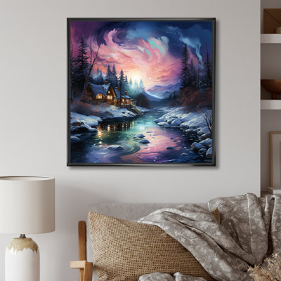 Aurore boréale, paysage d'hiver
