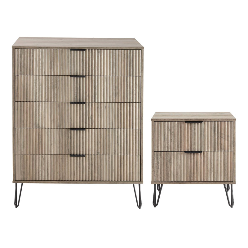 Ensemble de chambre à coucher moderne avec commode et table de chevet 2 pièces Dumbo, Gris