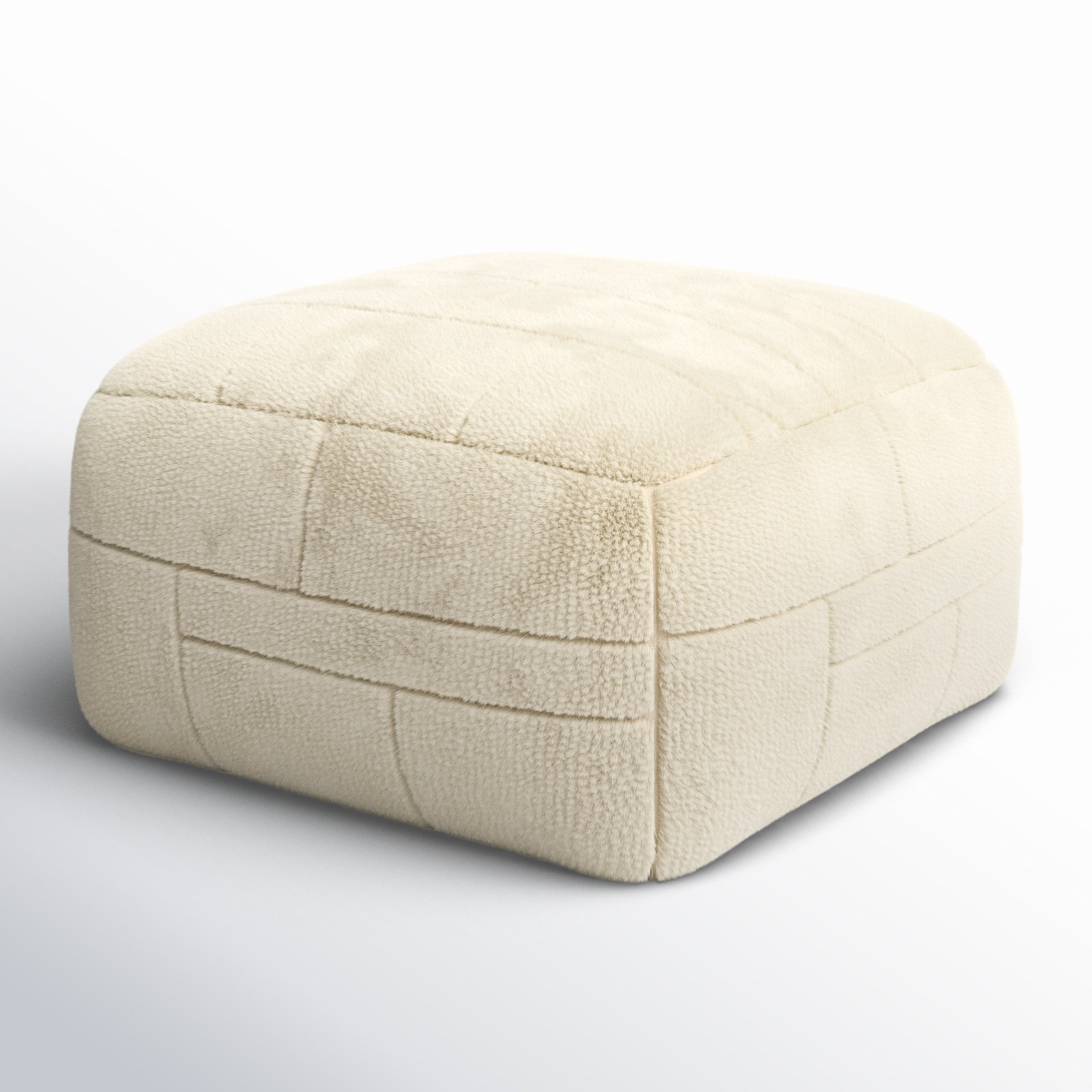 Tuberose Upholstered Pouf, White Wool/Polyester Blend